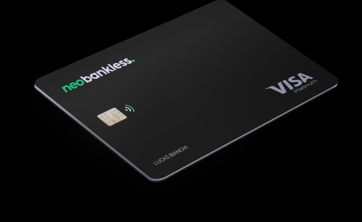 Cartão Neobankless sobre fundo escuro